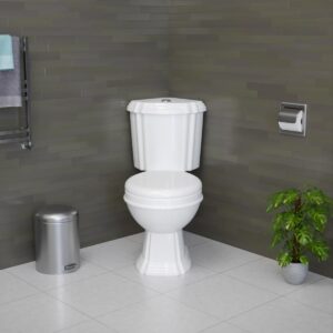 Renovators Supply Sheffield Round Corner Toilet - Heavy Duty 2-Piece Toilet in White - WaterSense Dual Flush with Slow Close Toilet Seat - Grade A, Porcelain Scratch and Stain Resistant - 12 In. Rough