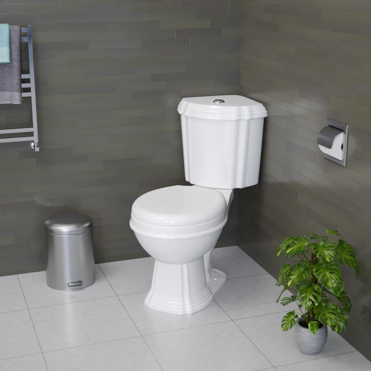 Renovators Supply Sheffield Round Corner Toilet - Heavy Duty 2-Piece Toilet in White - WaterSense Dual Flush with Slow Close Toilet Seat - Grade A, Porcelain Scratch and Stain Resistant - 12 In. Rough