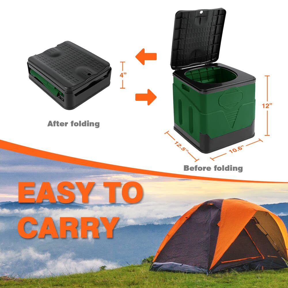 Portable toilet, portable folding toilet, folding toilet with cover, outdoor travel toilet, camping travel toilet (Green)