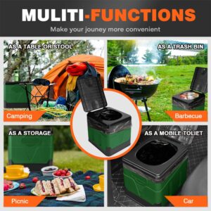 Portable toilet, portable folding toilet, folding toilet with cover, outdoor travel toilet, camping travel toilet (Green)