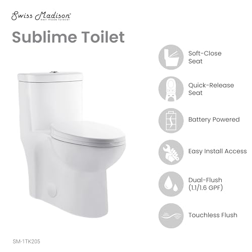 Sublime One Piece Elongated Toilet with Touchless Retrofit Dual Flush 1.1/1.6 gpf