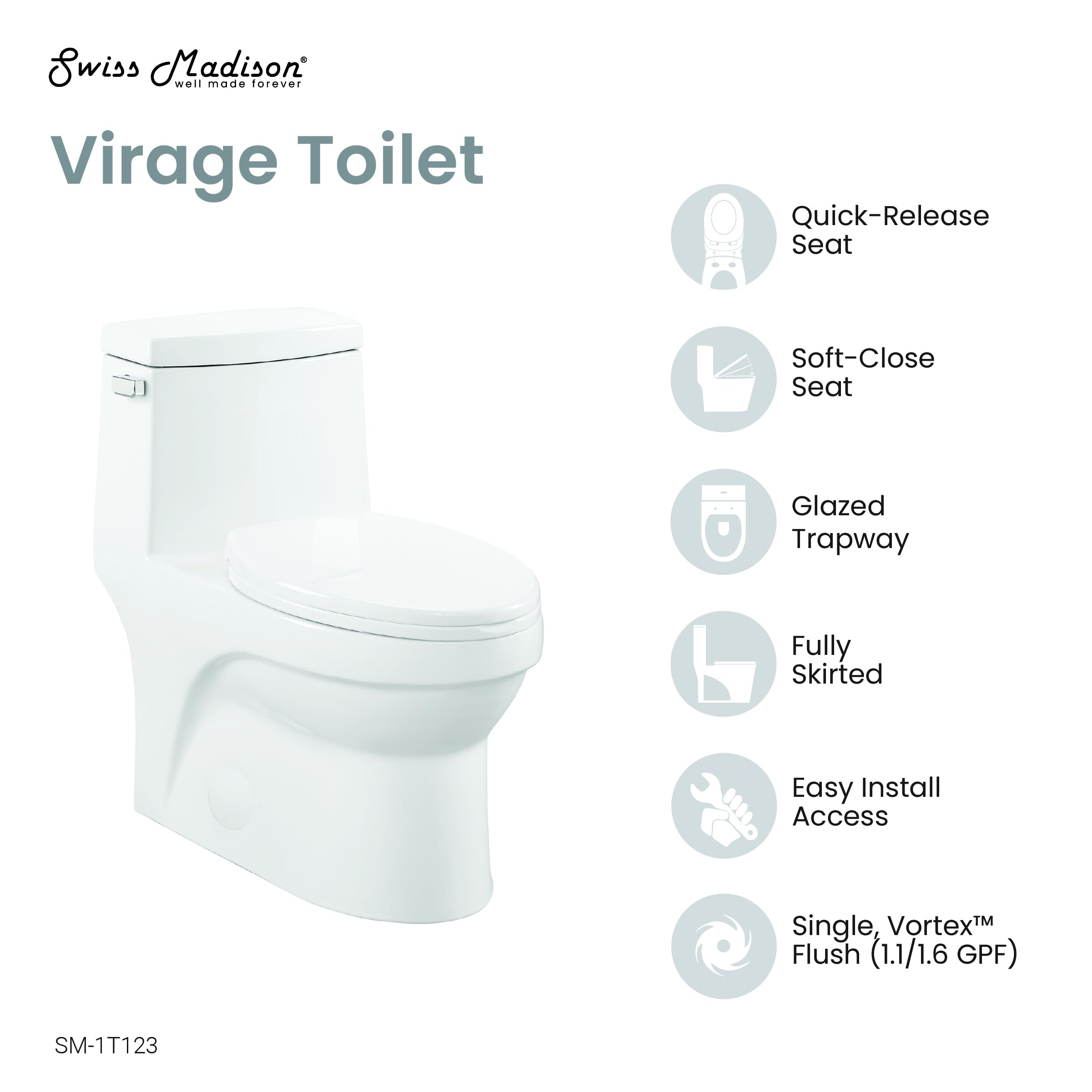 Swiss Madison SM-1T123 Virage One Piece Elongated Toilet 1.28 GPF