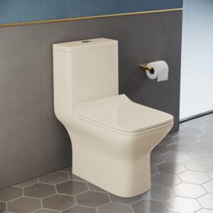 Swiss Madison SM-1T256 Carre One-Piece Toilet, Square Toilet, Dual-Flush Toilet 1.1/1.6 gpf, Modern Toilet, Toilets for Bathrooms on Bisque