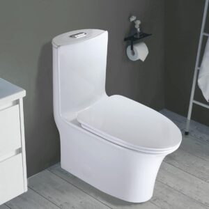 WinZo Elongated One Piece Toilet 3-in Dual Flush with Soft Closing Seat For Modern Bathroom,White (5020)