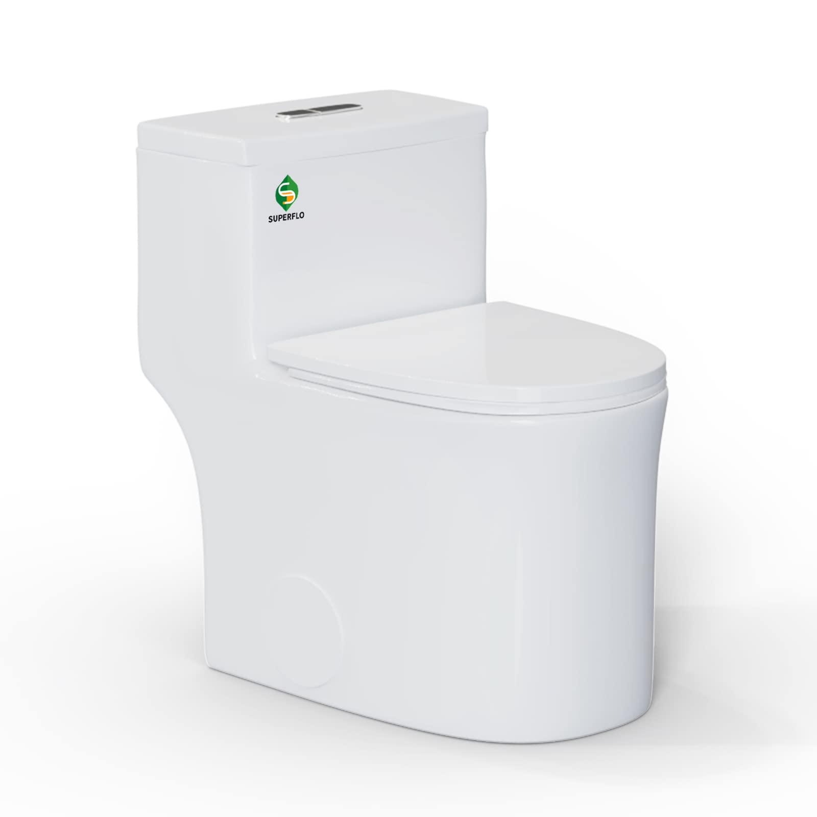 SUPERFLO One Piece Toilet Elongated Comfort Height Toilets, Standard 12" Rough-in & 0.8/1.28 GPF Dual Flush, Siphonic Flush Small Toilets for Small Bathroom with Side Holes