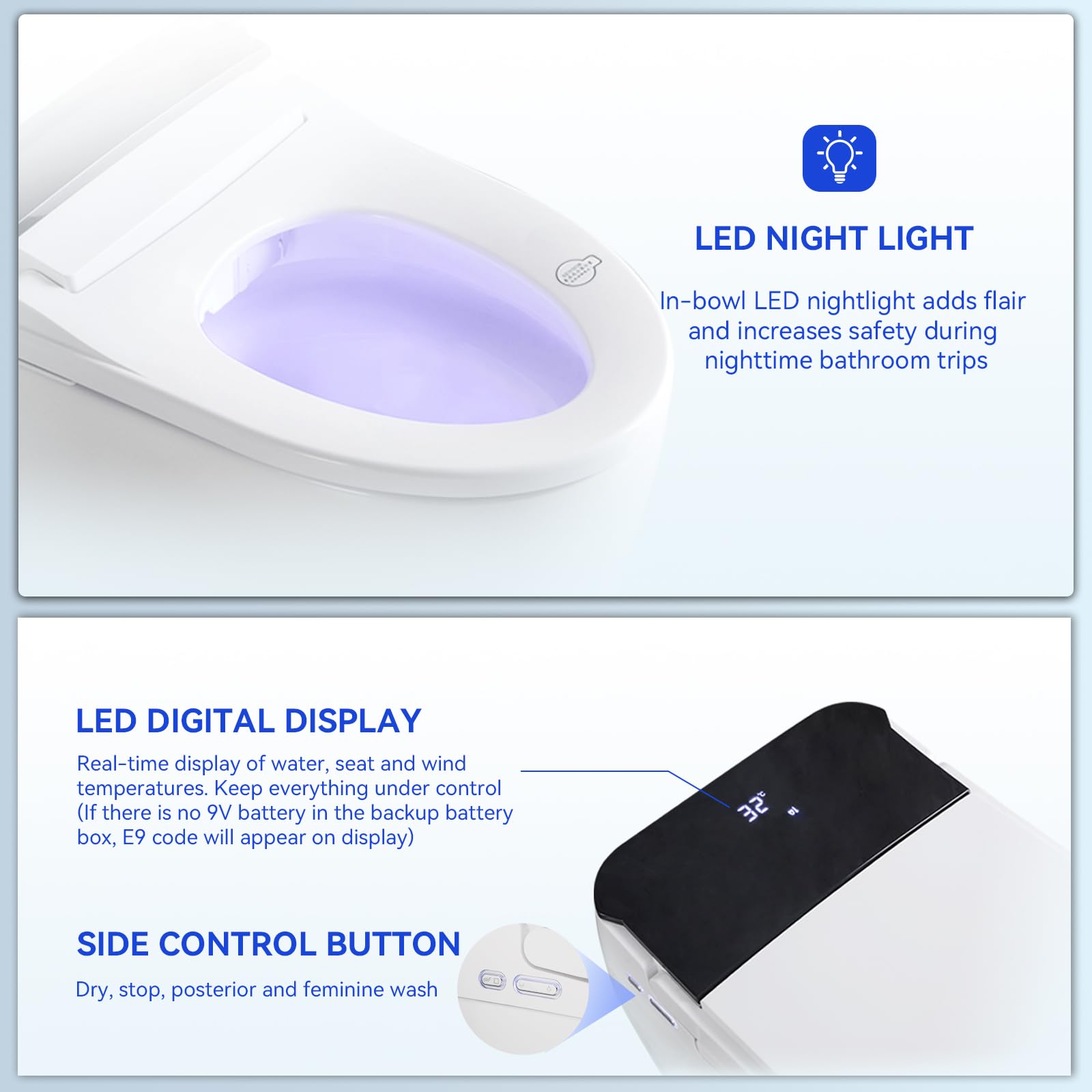 Smart Toilet with Bidet Built in, Bidet Toilet with Heated Seat, Automatic Flush, Dryer, Night Light, Digital Display