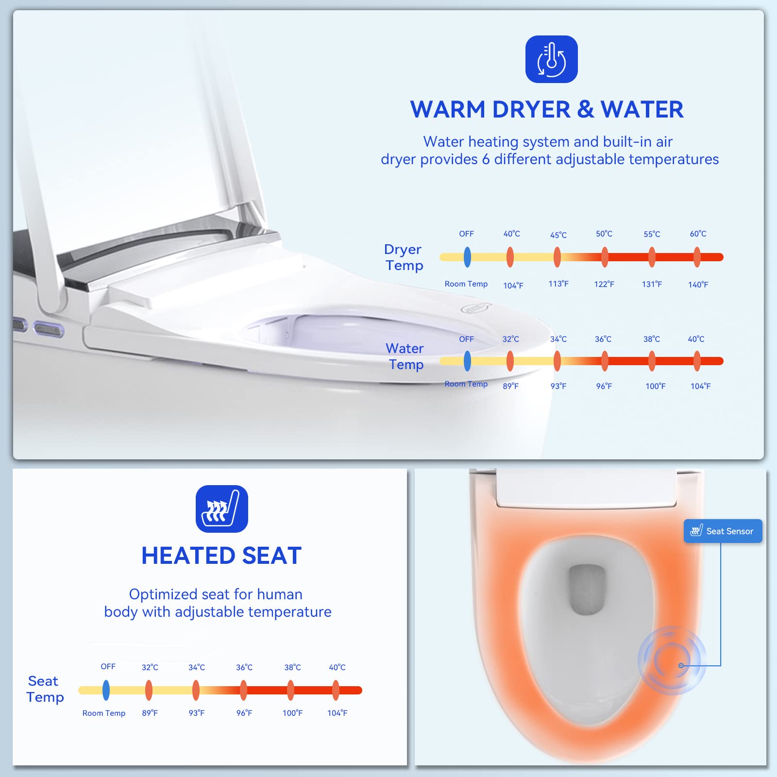 Smart Toilet with Bidet Built in, Bidet Toilet with Heated Seat, Automatic Flush, Dryer, Night Light, Digital Display