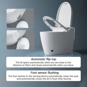 ITENGHUA Smart Toilet for bathrooms, smart bidet Auto Open/Close Lid, with Bidet Built In,Auto Dual Flush, heated toilet seat,Foot Kick Flush White