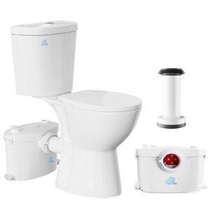 simple project 19" extra tall macerating toilet for seniors, upflush toilet for basement | 600w macerator pump with 4 water inlets for high toilets, shower, laundry