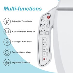 ZMJH A102D Bidet Toilet Seat, Round Smart Unlimited Warm Water, Vortex Wash, Electronic Heated, Warm Air Dryer, Rear and Front Wash, LED Light, Need Electricity (Round)