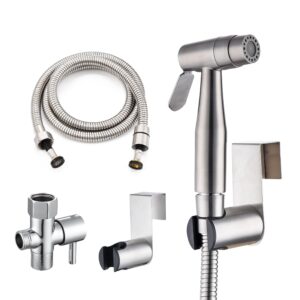 brushed nickel jet sprayer for toilet, senhozi bidet sprayer for toilet with 360 swivel stainless steel sprayer head and nylon hose for cloth diaper, toilet water sprayer for baby wash, se-0001-bn