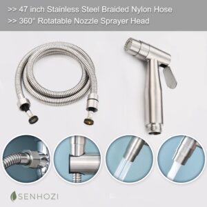 Brushed Nickel Jet Sprayer for Toilet, Senhozi Bidet Sprayer for Toilet with 360 Swivel Stainless Steel Sprayer Head and Nylon Hose for Cloth Diaper, Toilet Water Sprayer for Baby Wash, SE-0001-BN