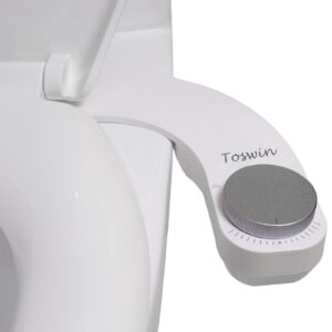 toswin left handed bidet ultra slim left hand bidet attachment with dual front & rear nozzles and adjustable water pressure - control panel on left side-silver knob