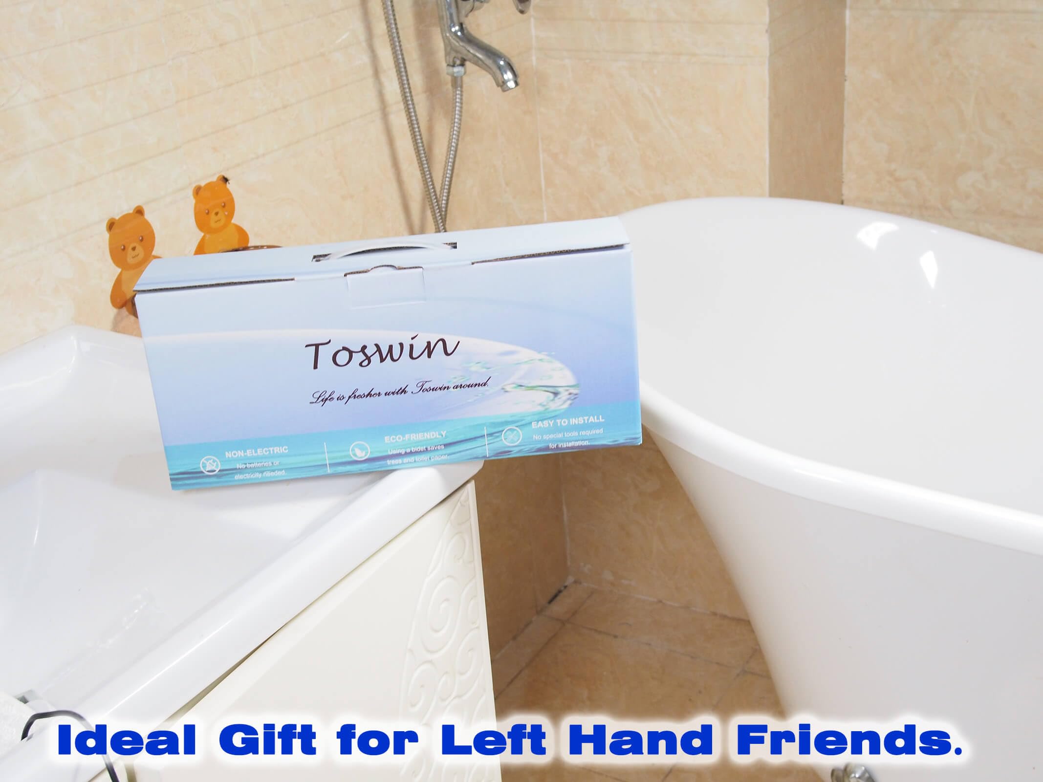 Toswin Left Handed Bidet Ultra Slim Left Hand Bidet Attachment with Dual Front & Rear Nozzles and Adjustable Water Pressure - Control Panel on Left Side-Silver Knob