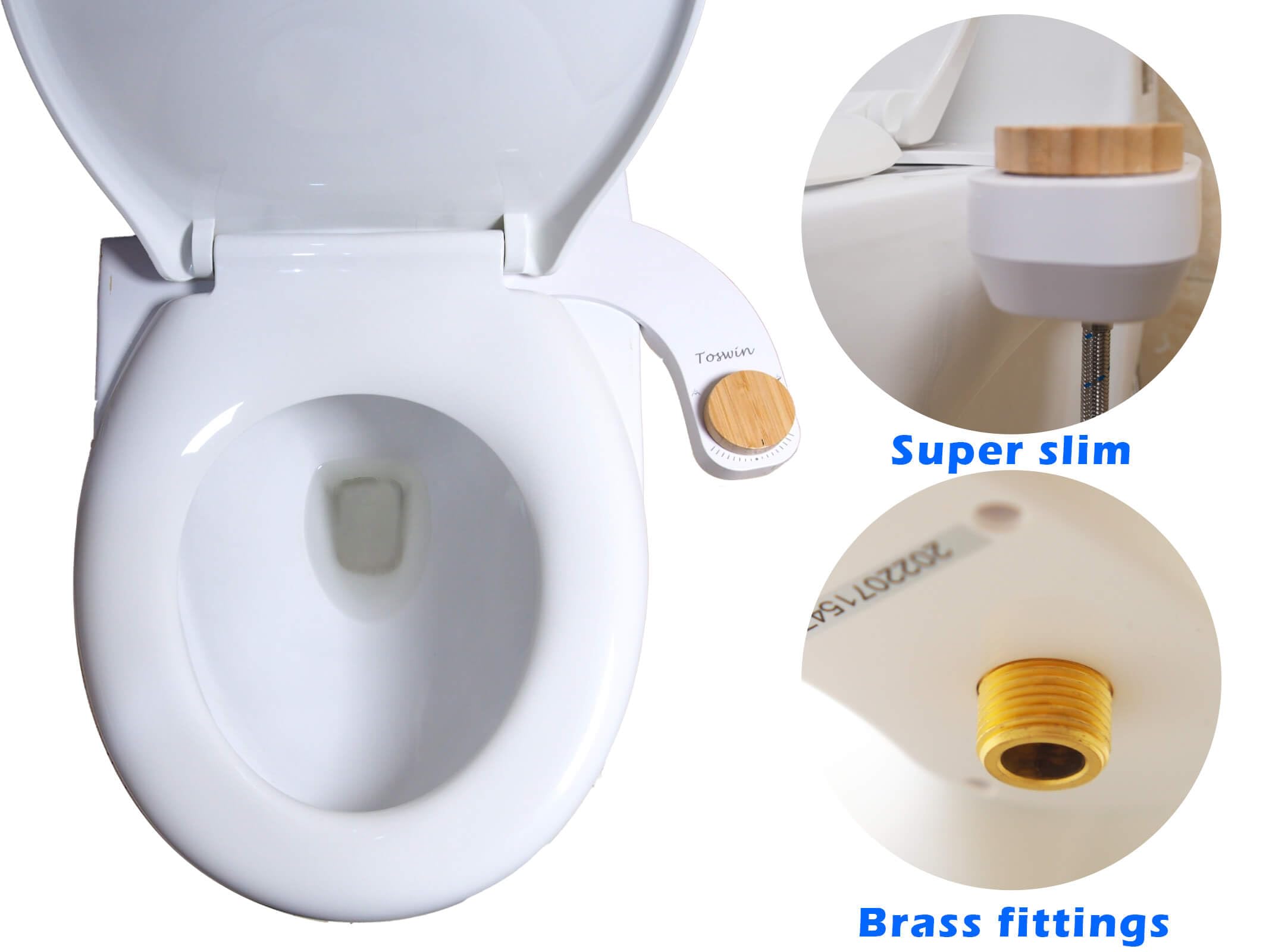 Toswin Left Handed Bidet Ultra Slim Left Hand Bidet Attachment with Dual Front & Rear Nozzles and Adjustable Water Pressure - Control Panel on Left Side-Silver Knob