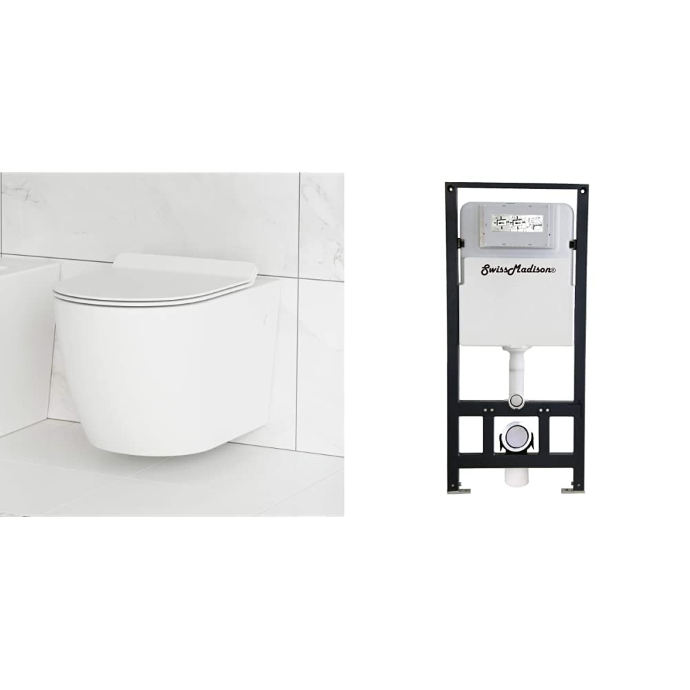 Swiss Madison Well Made Forever SM-WT449 St. Tropez Wall Hung Toilet (Glossy White) and SM-WC426 Toilet Tank Carrier