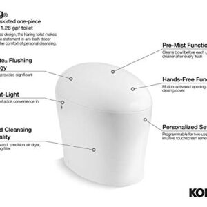 KOHLER 77780-0 Karing Smart Toilet with Auto Open & Close, One-Piece Elongated Intelligent Bidet Toilet with Heated Seat, 1.08 GPF, White