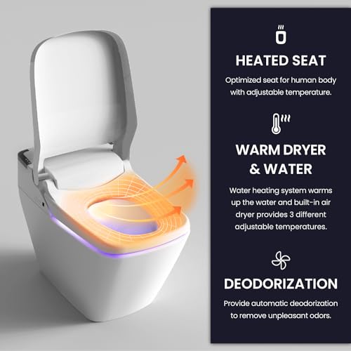 VOVO TCB-090SA Smart Bidet Toilet, One Piece Integrated Toilet with bidet built-in, Auto Open/Close Lid, Auto Dual Flush, Heated Seat, Made in Korea - Elongated