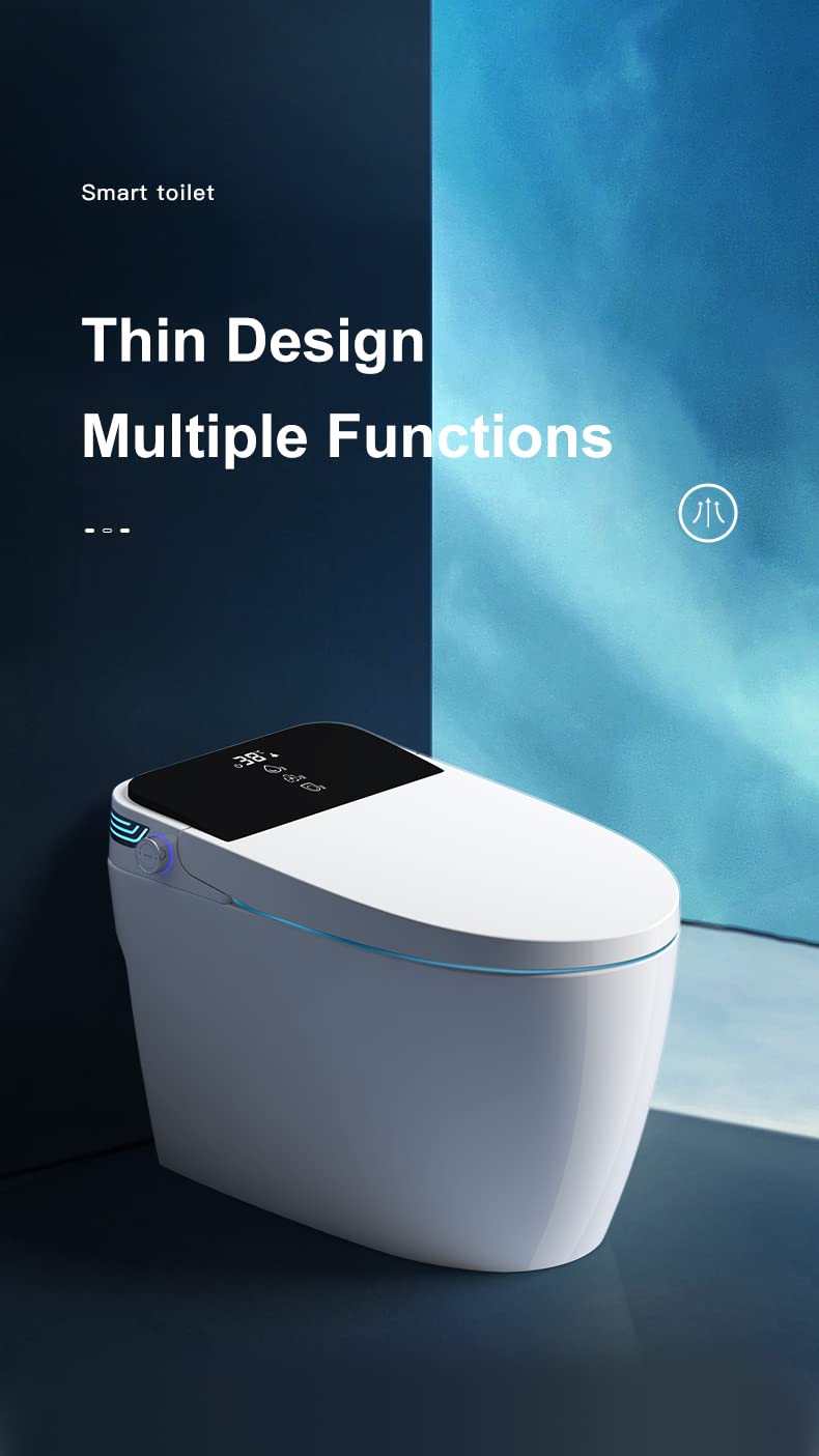 Intelligent Toilet with Heated Seat, DACOM Smart Toilet One Piece Toilet Foot Sensoring Flush, Warm Water and Dry, Multi-Function APP Remote Control