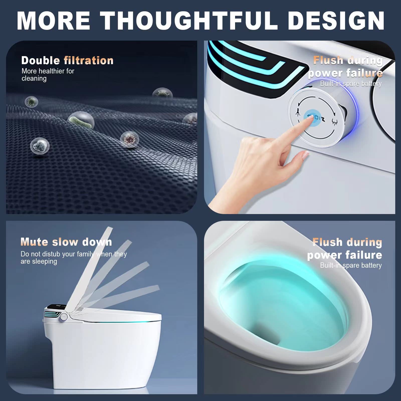 Intelligent Toilet with Heated Seat, DACOM Smart Toilet One Piece Toilet Foot Sensoring Flush, Warm Water and Dry, Multi-Function APP Remote Control