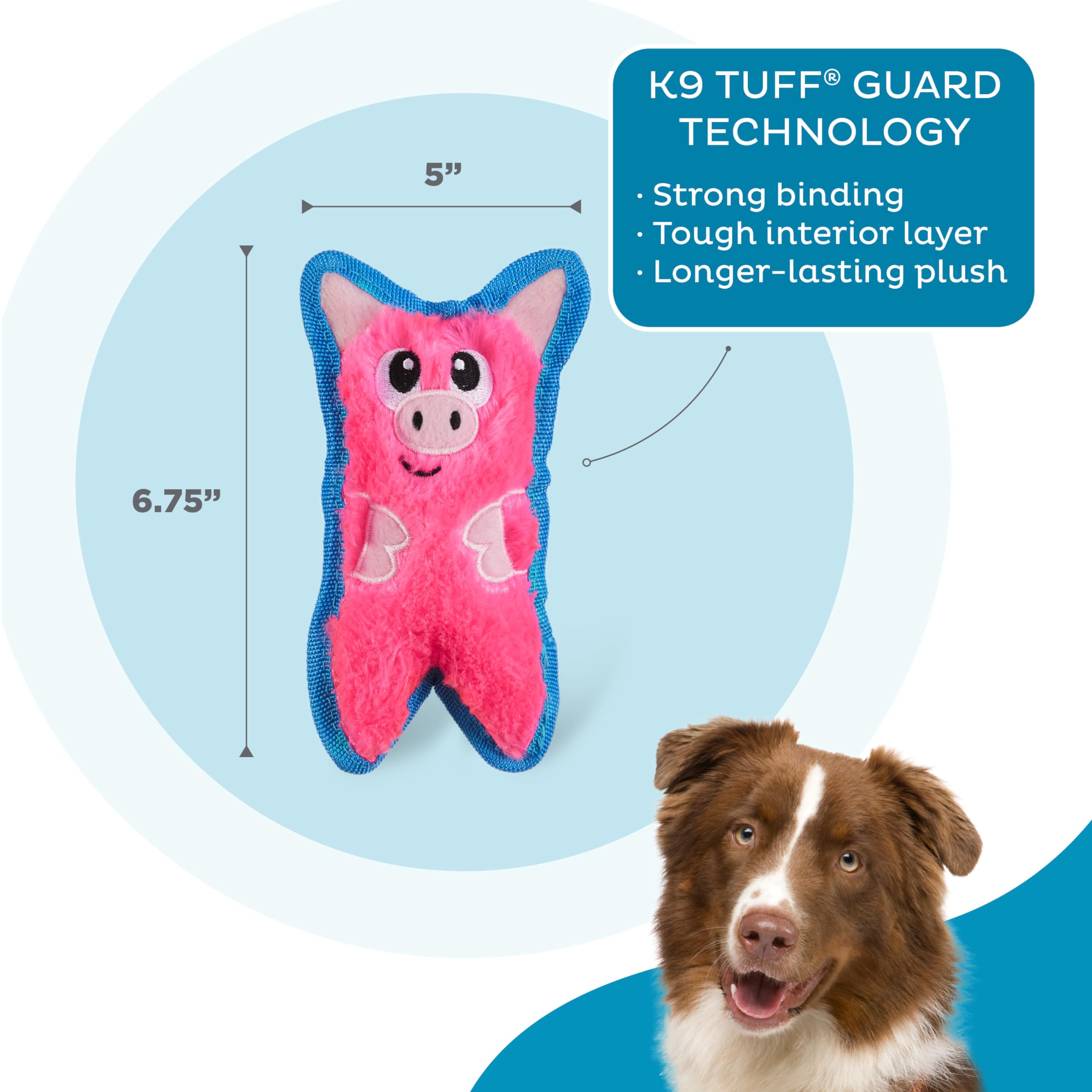 Outward Hound Durablez Tough Plush Squeaky Dog Toy, Pig, Pink, XS