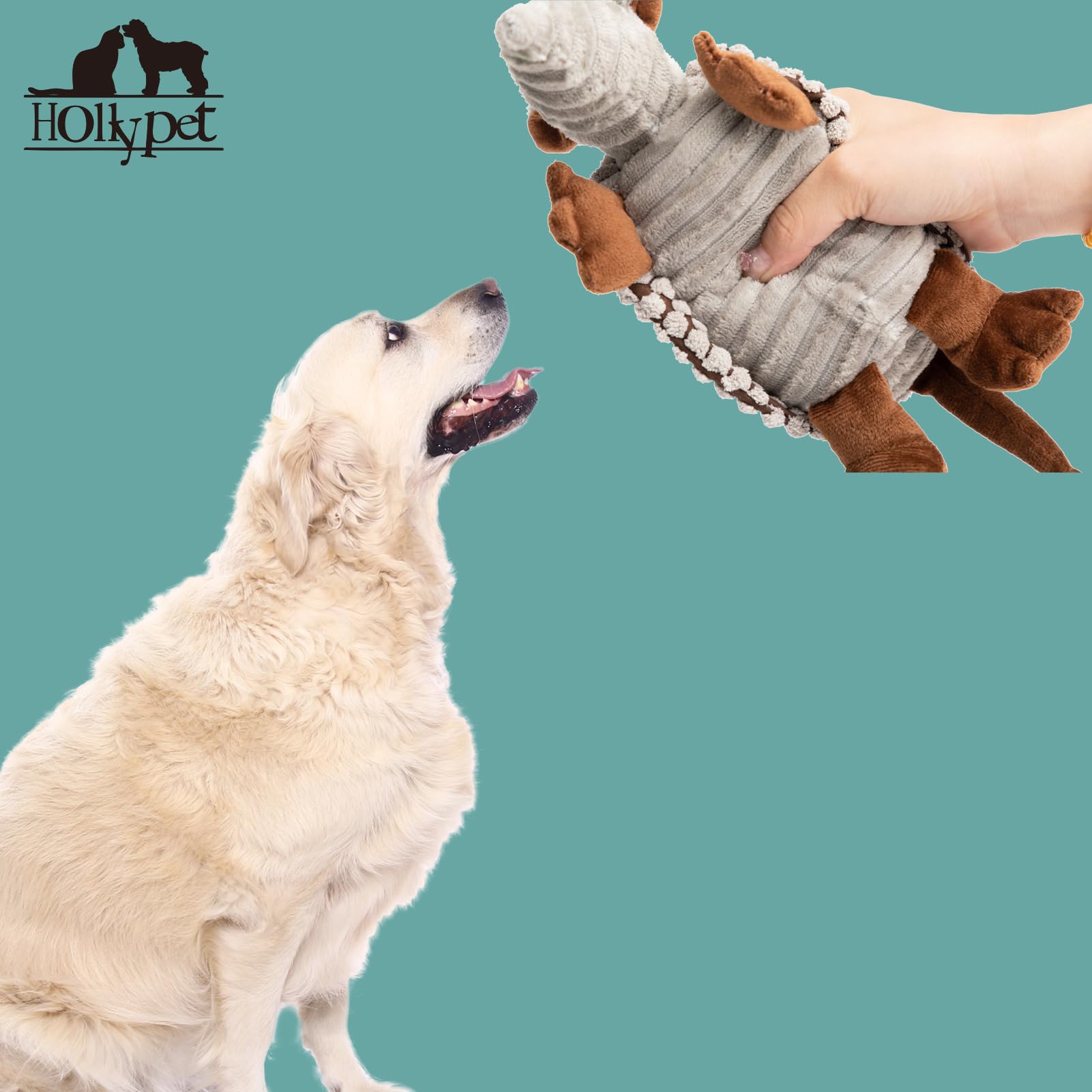 Hollypet Dog Toys, Plush Dog Toys, Squeaky Dog Toys, Stuffed Toys for Small Medium Large All Breed Sizes Dogs, Big Armadillo Animals Toy, Puppy Chew Toy with Clean Teeth, Gray