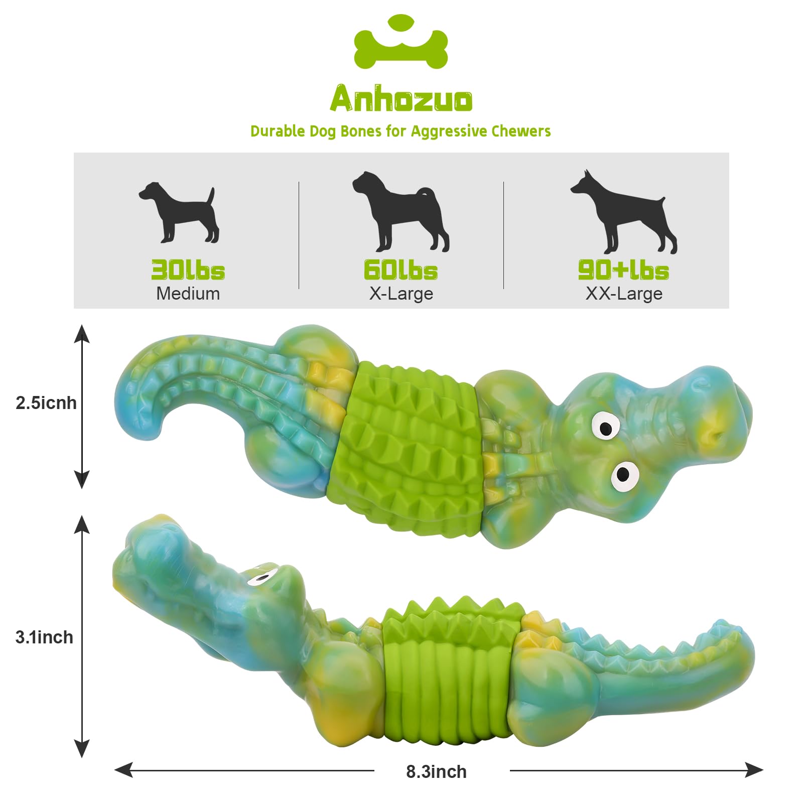 Anhozuo Dog Toys for Aggressive Chewers,Dog Toys for Large Dogs,Durable Dog Toys,Super Chewer Dog Toys,Dog Chew Toys,Tough Chew Toys for Large Medium Dogs Breed,Real Bacon Flavor