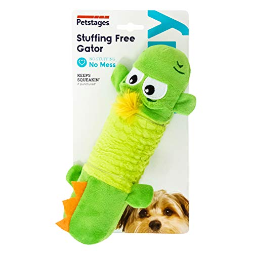 Petstages Stuffing-Free Big Squeak Gator Plush Dog Toy, Medium