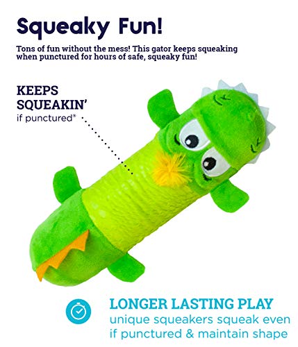 Petstages Stuffing-Free Big Squeak Gator Plush Dog Toy, Medium