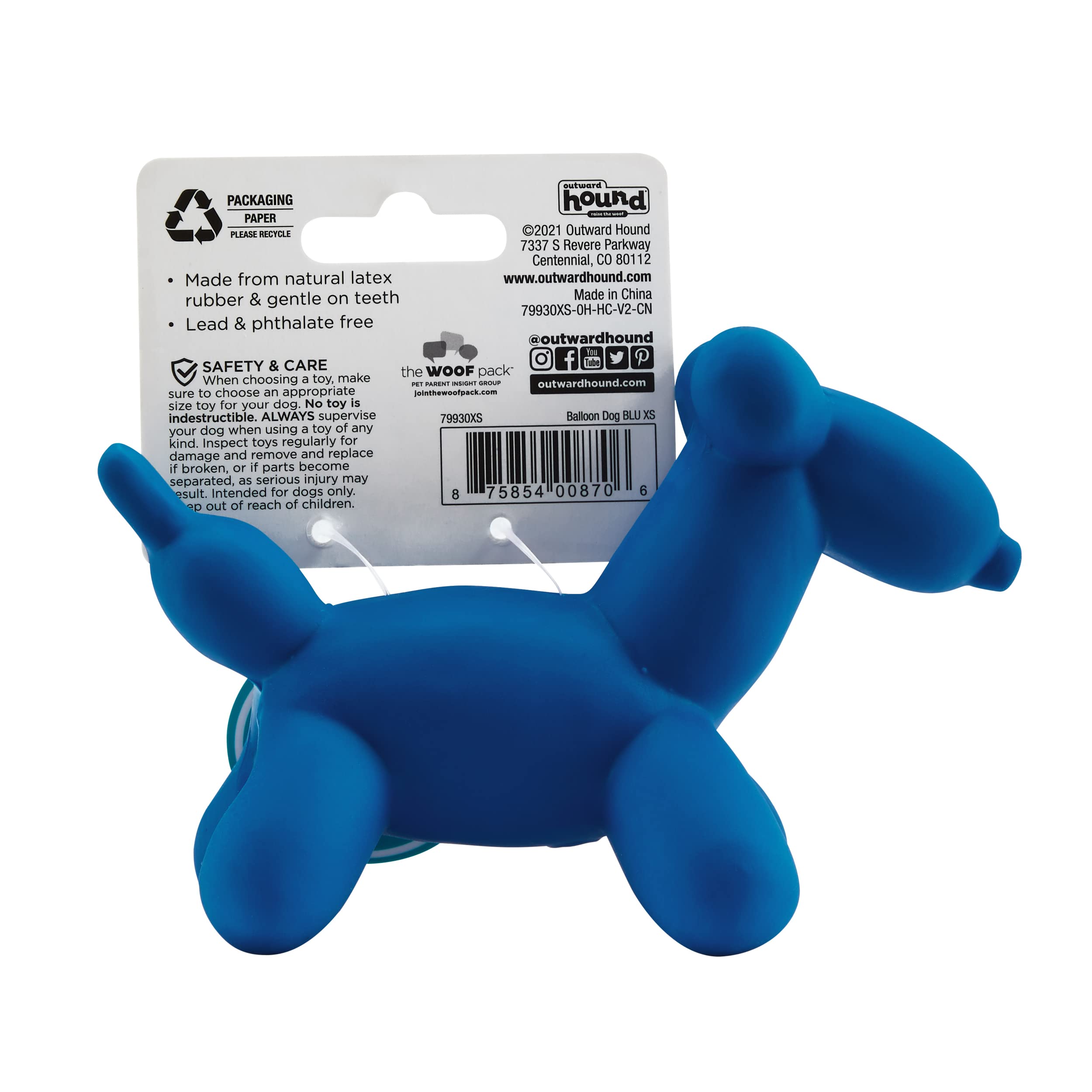 Outward Hound Latex Blue Rubber Balloon Dog Squeaky Dog Toy, XS