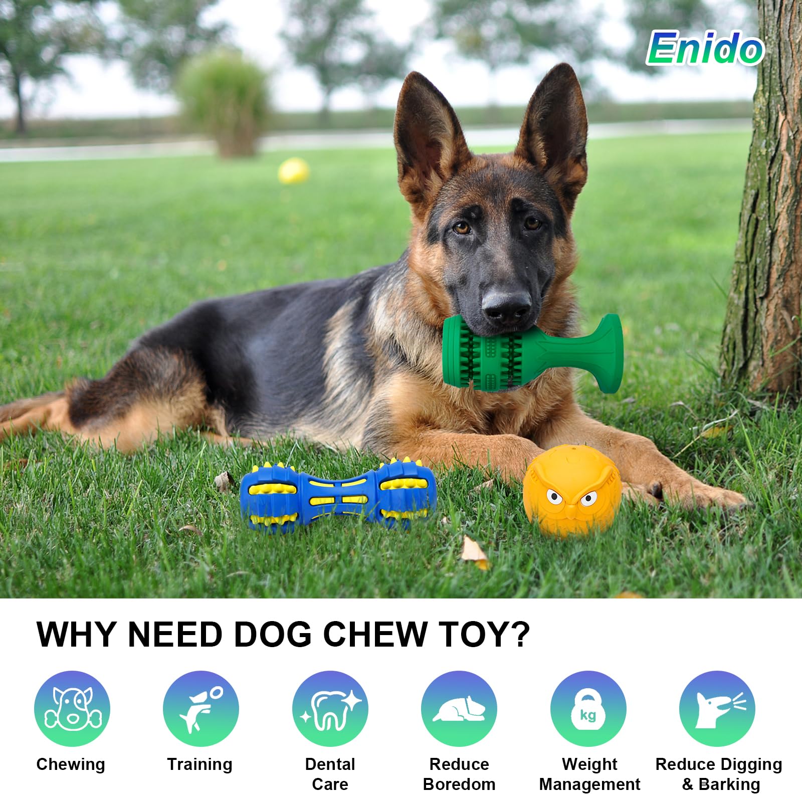 Enido Dog Chew Toys for Aggressive Chewers, 3 Pack Tough Dog Toys, Indestructible Dog Toys - Perfect for Medium & Large Breeds