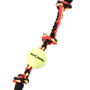 Mammoth Flossy Chews Color 3 Knot Tug w/Standard Tennis Ball – Premium Cotton-Poly Tug Toy for Dogs – Interactive– Rope Dog Toy for Medium Dogs - 20”