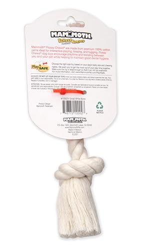 Mammoth Flossy Chews 100 Percent Natural Cotton Rope Dog Toys - Premium White Knot Dog Rope Toy - Interactive Dog Tug Toy - Tug Dog Chewy Toy for Small Dogs - Small 9"