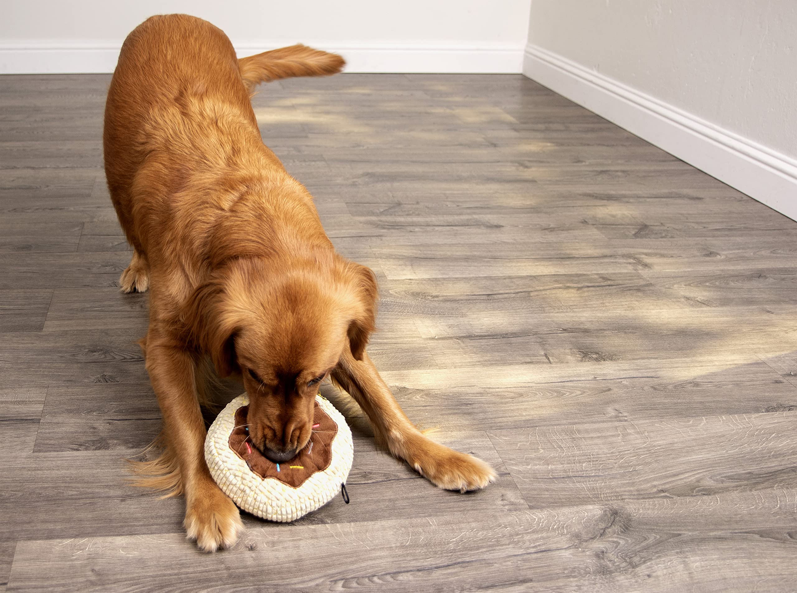 TrustyPup Tough 'N Fun Chocolate Donut Squeaky Plush Dog Toy, Chew Guard Technology - Brown, Large