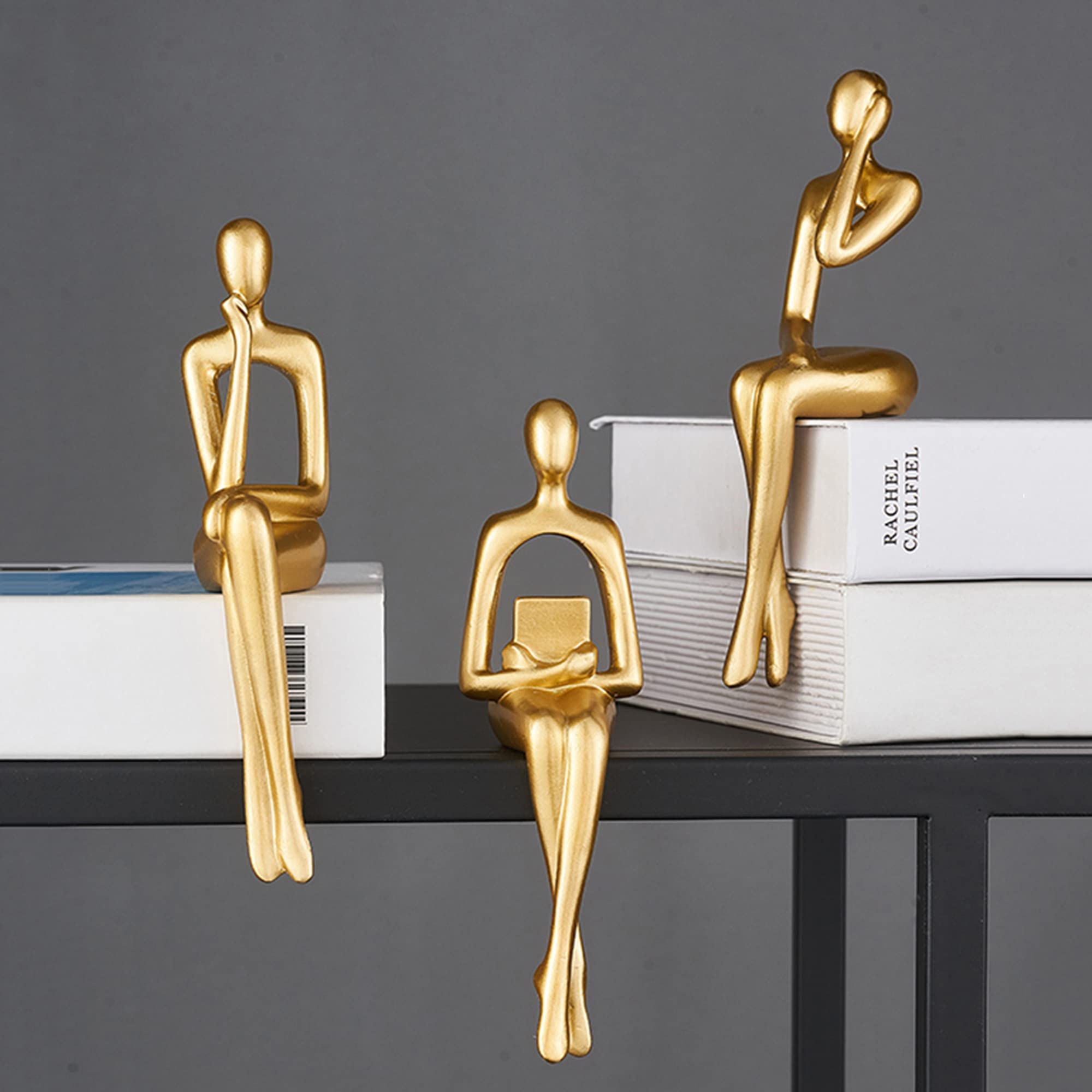 XINXUAN Gold Statue Home Decorations for Living Room,Shelf Decor Modern Bookshelf Decor Figurines Desk Sculpture Table Decor 3 Piece