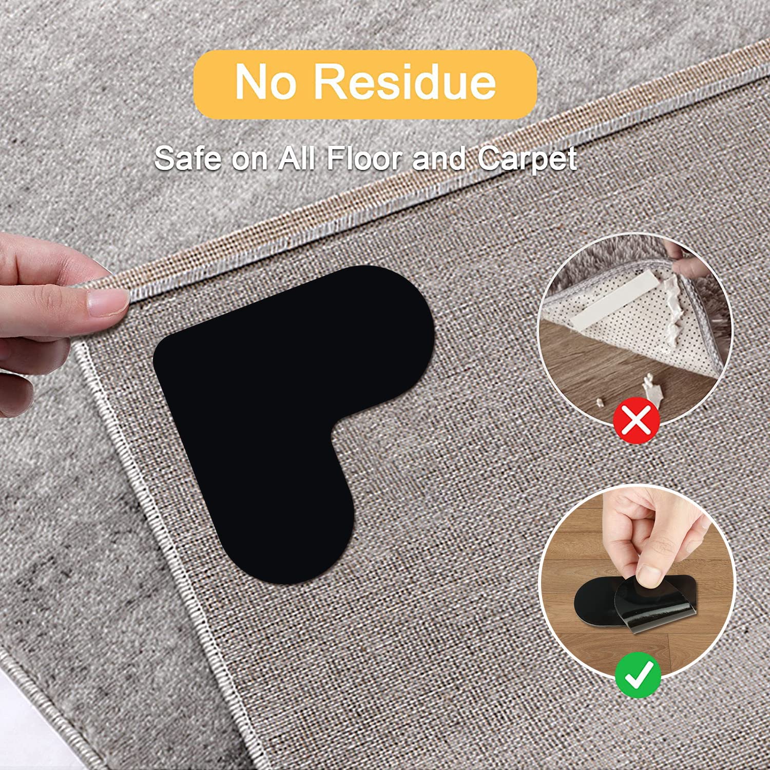 [12 Pack] Rug Pad Gripper, Double Sided Non-Slip Rug Pads Rug Tape Stickers Washable Area Rug Pad Carpet Tape Corner Side Gripper for Hardwood Floors and Tile