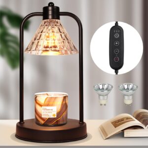 wishbety candle warmer lamp with timer- 2 bulbs,vintage,electric dimmable melter for jar candles,top melting for scented wax flower lampshade candle lamps for home decor (clear),mom birthday gifts