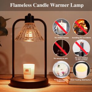 WISHBETY Candle Warmer Lamp with Timer- 2 Bulbs,Vintage,Electric Dimmable Melter for Jar Candles,Top Melting for Scented Wax Flower Lampshade Candle Lamps for Home Decor (Clear),Mom Birthday Gifts