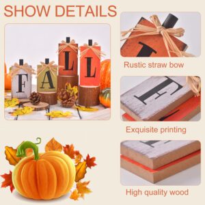 Ovootok Fall Decorations for Home, 4 Pcs Rustic Farmhouse Home Decor Signs, FALL Centerpieces for Tables, Autumn Decor Sign Block Set for Thanksgiving Party Harvest Kitchen Tiered Tray Mantel (4