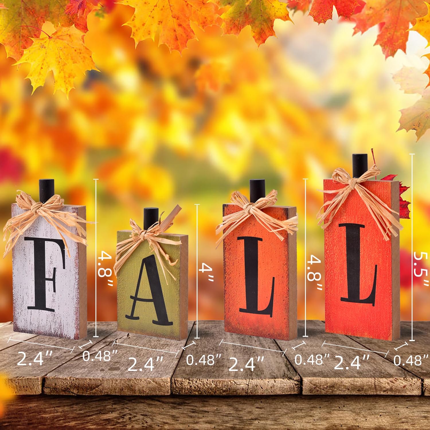 Ovootok Fall Decorations for Home, 4 Pcs Rustic Farmhouse Home Decor Signs, FALL Centerpieces for Tables, Autumn Decor Sign Block Set for Thanksgiving Party Harvest Kitchen Tiered Tray Mantel (4