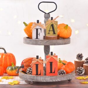 Ovootok Fall Decorations for Home, 4 Pcs Rustic Farmhouse Home Decor Signs, FALL Centerpieces for Tables, Autumn Decor Sign Block Set for Thanksgiving Party Harvest Kitchen Tiered Tray Mantel (4