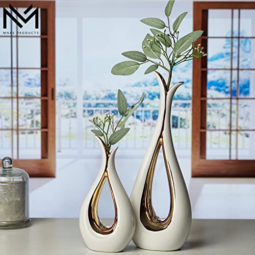 MNAS Products - White Ceramic Decorative Vases, Set of 2, Nordic, Modern, Minimalist Design, for Home Decor, Bedroom, Weddings, Restaurants, Office and More