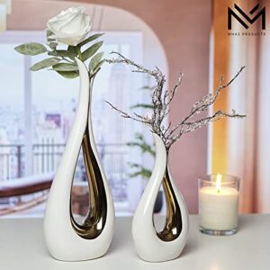 MNAS Products - White Ceramic Decorative Vases, Set of 2, Nordic, Modern, Minimalist Design, for Home Decor, Bedroom, Weddings, Restaurants, Office and More