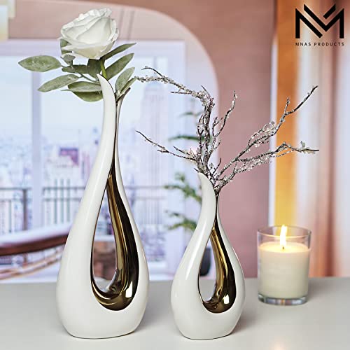 MNAS Products - White Ceramic Decorative Vases, Set of 2, Nordic, Modern, Minimalist Design, for Home Decor, Bedroom, Weddings, Restaurants, Office and More