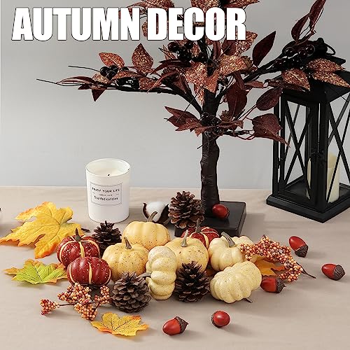 Artgar Pumpkin Decor Set, 23 PCS Fall Harvest Decorations Including Mini Pumpkins, Acorns, Pinecones, Berries, Maple Leaves for Home Table Wedding DIY Autumn Halloween Thanksgiving Decor