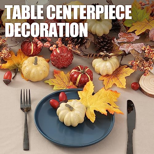 Artgar Pumpkin Decor Set, 23 PCS Fall Harvest Decorations Including Mini Pumpkins, Acorns, Pinecones, Berries, Maple Leaves for Home Table Wedding DIY Autumn Halloween Thanksgiving Decor