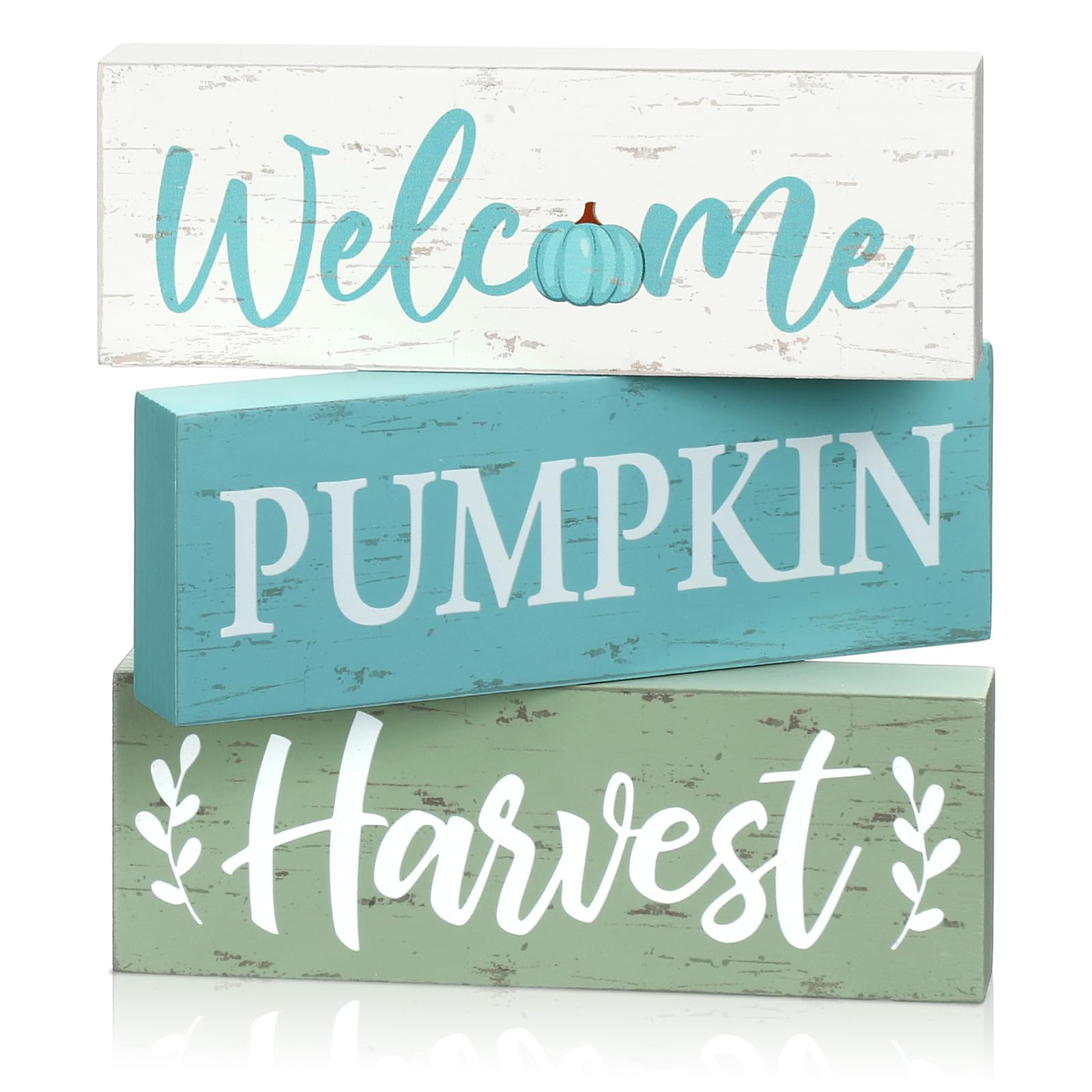 Geetery 3 Pcs Fall Decor, Thanksgiving Table Centerpiece, Welcome Pumpkin Harvest Wooden Block Sign Fall Decorations Farmhouse Autumn Decor for Home Table Office Room