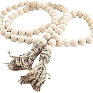 LSKYTOP 58 Inches Wood Bead Garland with Tassel,Farmhouse Rustic Prayer Boho Wooden Beads for Tiered Tray Coffee Table Mantel Decor (1 Pack)