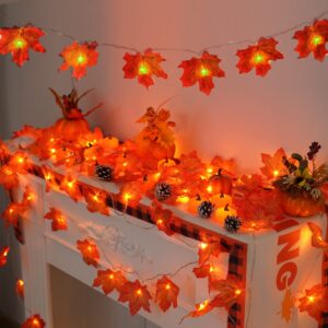 YEGUO 4 PCS Fall Decorations for Home, Thanksgiving Lights Battery Operated, Total 40ft 80 LED Lighted Fall Garland Maple Leaves for Halloween Holiday Autumn Harvest Fall Thanksgiving Decor