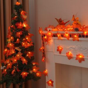 YEGUO 4 PCS Fall Decorations for Home, Thanksgiving Lights Battery Operated, Total 40ft 80 LED Lighted Fall Garland Maple Leaves for Halloween Holiday Autumn Harvest Fall Thanksgiving Decor